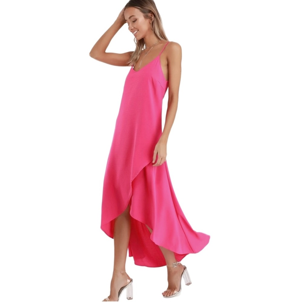 Lulus bright pink high low maxi dress // Size: S